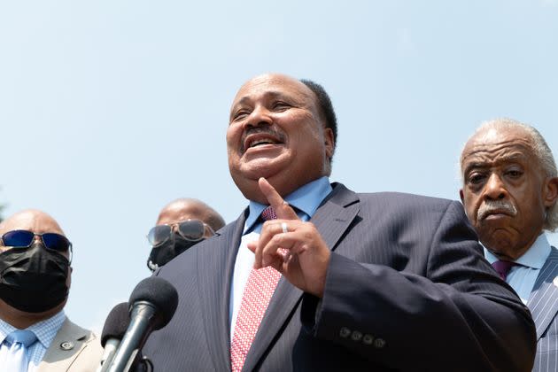 Martin Luther King III joined Texas Democrats at the memorial honoring his father to urge Democrats to pass the For the People Act. King's home state of Georgia earlier this year passed a law placing new restrictions on voting that will disproportionately affect Black voters. (Photo: Cheriss May via Getty Images)
