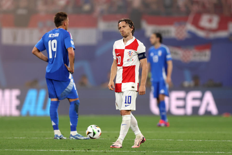 克羅埃西亞球星「魔笛」Luka Modric雖幫助球隊進球，但最終仍遭到義大利踢平，這也恐成為他在歐國盃的最後一舞。(Photo by Julian Finney/Getty Images)