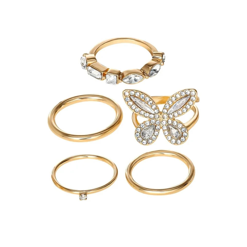 Jessica Simpson Butterfly Ring Set, Set of 5 on white background