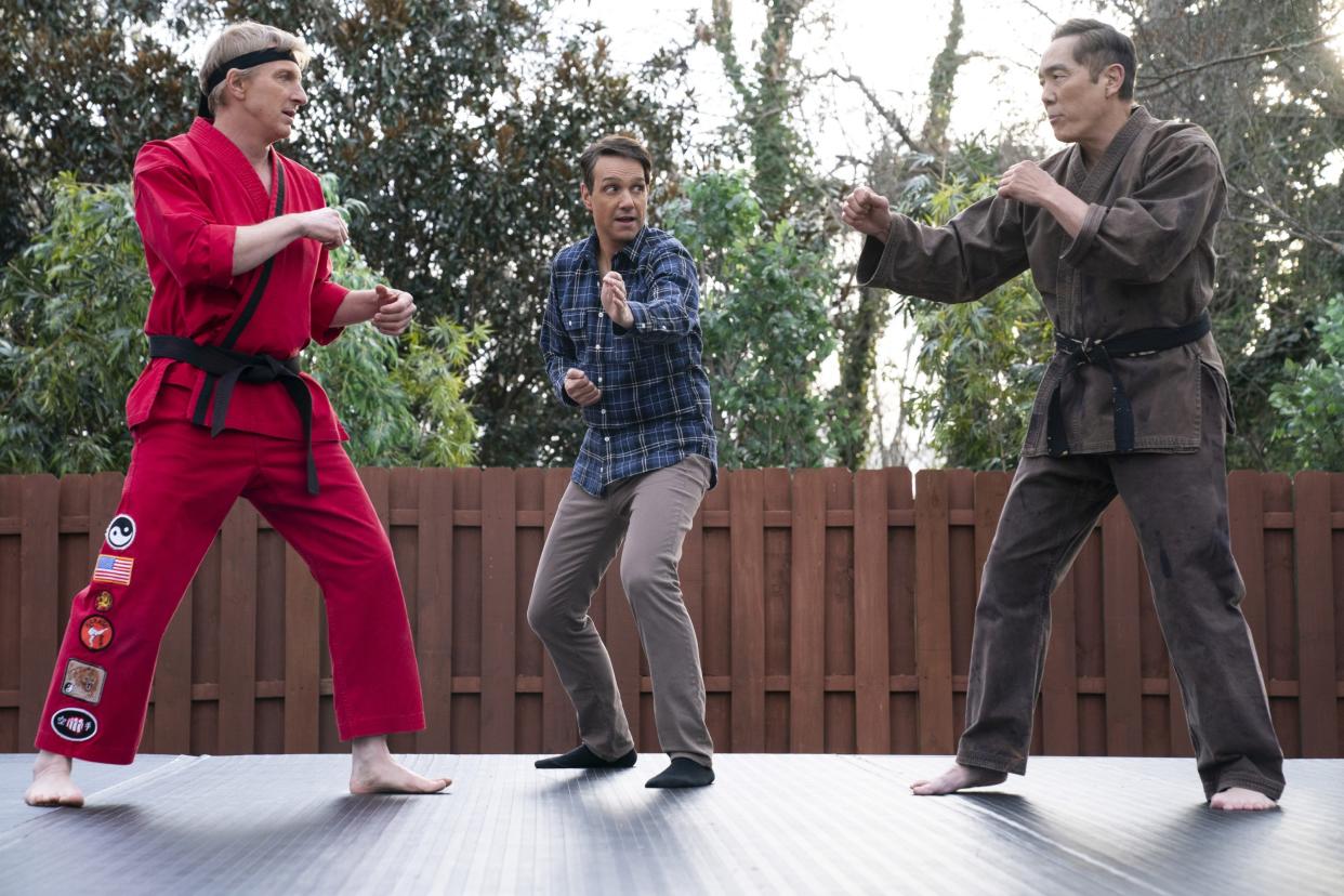 William Zabka, Ralph Macchio and Yuji Okumoto in Cobra Kai.