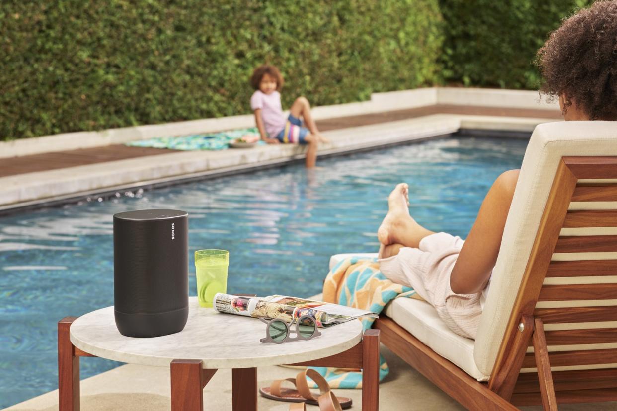 The Sonos Move speaker can be enjoyed in the home or by the pool, with IP56 water-resistant rating to protect it from splashes (Sonos)
