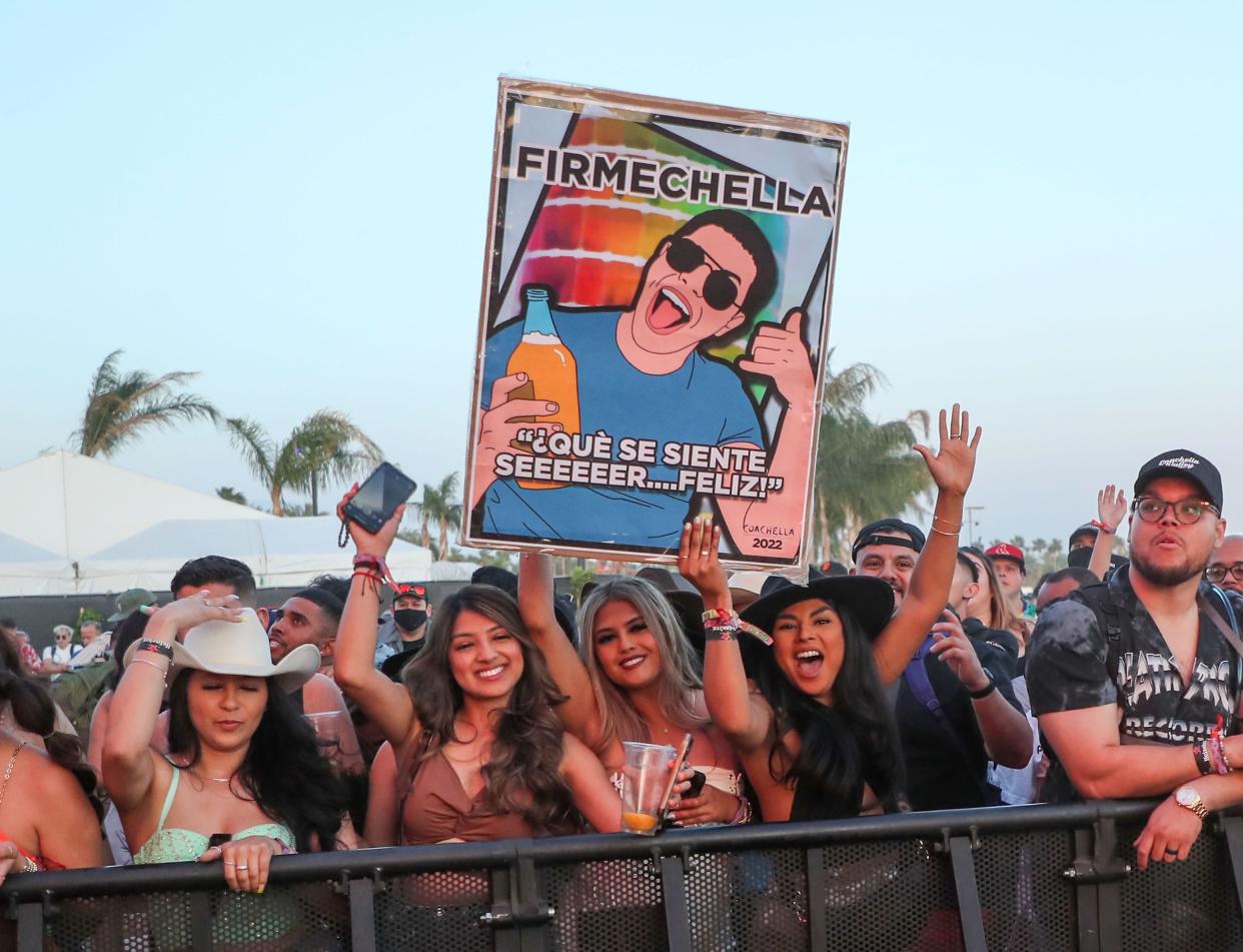 Grupo Firme performs on the Coachella Stage at the Coachella Valley Music and Arts Festival in Indio, Calif., April 22, 2022.