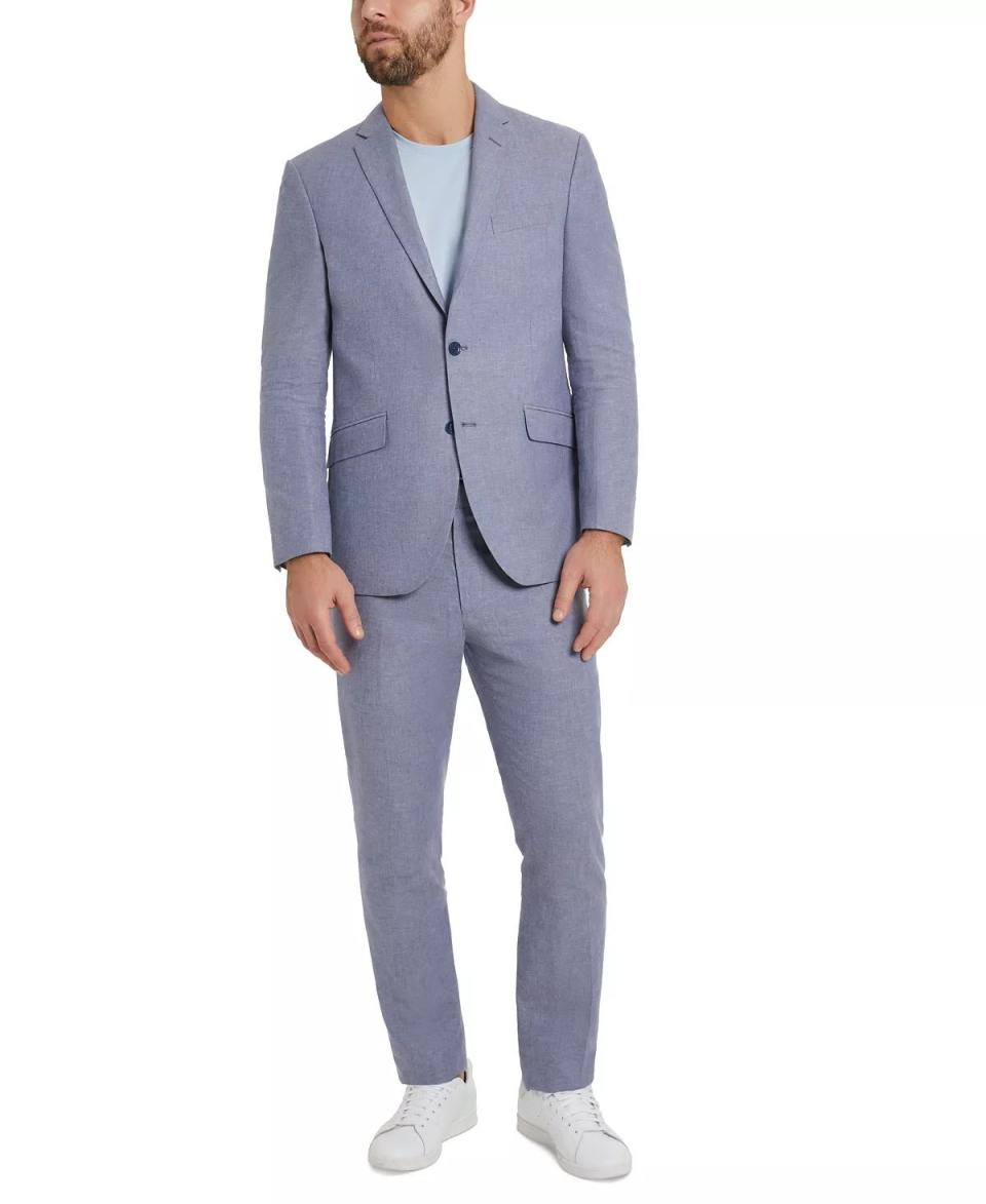 <p><a href="https://go.redirectingat.com?id=74968X1596630&url=https%3A%2F%2Fwww.macys.com%2Fshop%2Fproduct%2Fkenneth-cole-reaction-mens-slim-fit-stretch-linen-solid-suit%3FID%3D14899584&sref=https%3A%2F%2Fwww.menshealth.com%2Fstyle%2Fg40667758%2Fbest-linen-suits-for-men%2F" rel="nofollow noopener" target="_blank" data-ylk="slk:Shop Now;elm:context_link;itc:0;sec:content-canvas" class="link ">Shop Now</a></p><p>Reaction Slim-Fit Stretch Linen Solid Suit</p><p>$99.99</p><p>macys.com</p>