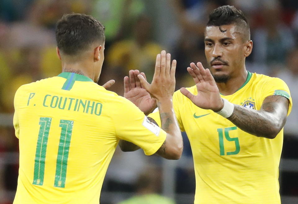 Philippe Coutinho set up Paulinho for Brazil’s opening goal