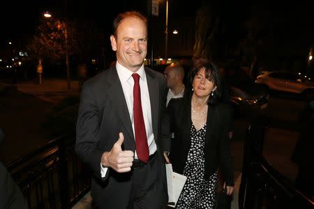 United Kingdom Independence Party (UKIP) candidate Douglas Carswell (L) and his wife Clementine arrive at the Town Hall in Clacton-on-Sea in eastern England October 10, 2014. REUTERS/Stefan Wermuth