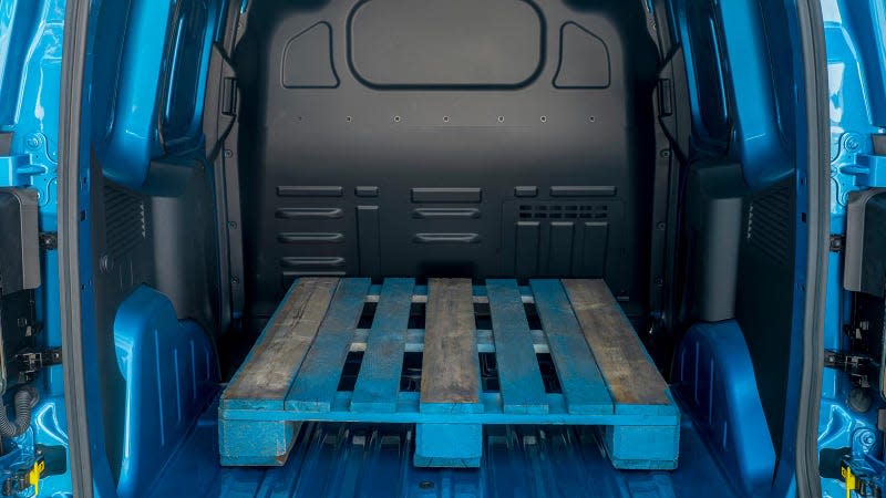 A photo of the cargo bay in the eTransit Courier. 