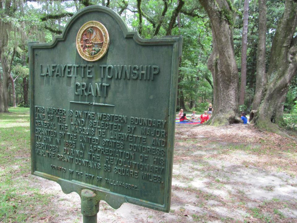 Tallahassee's Lafayette Park is on the western boundary of the six-mile-by-six-mile township given by the U.S. in 1825 to France's Marquis de Lafayette, in gratitude for his service during the American Revolution.