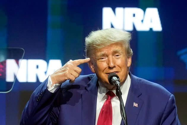 Trump speaks during the National Rifle Association convention on April 14 in Indianapolis.