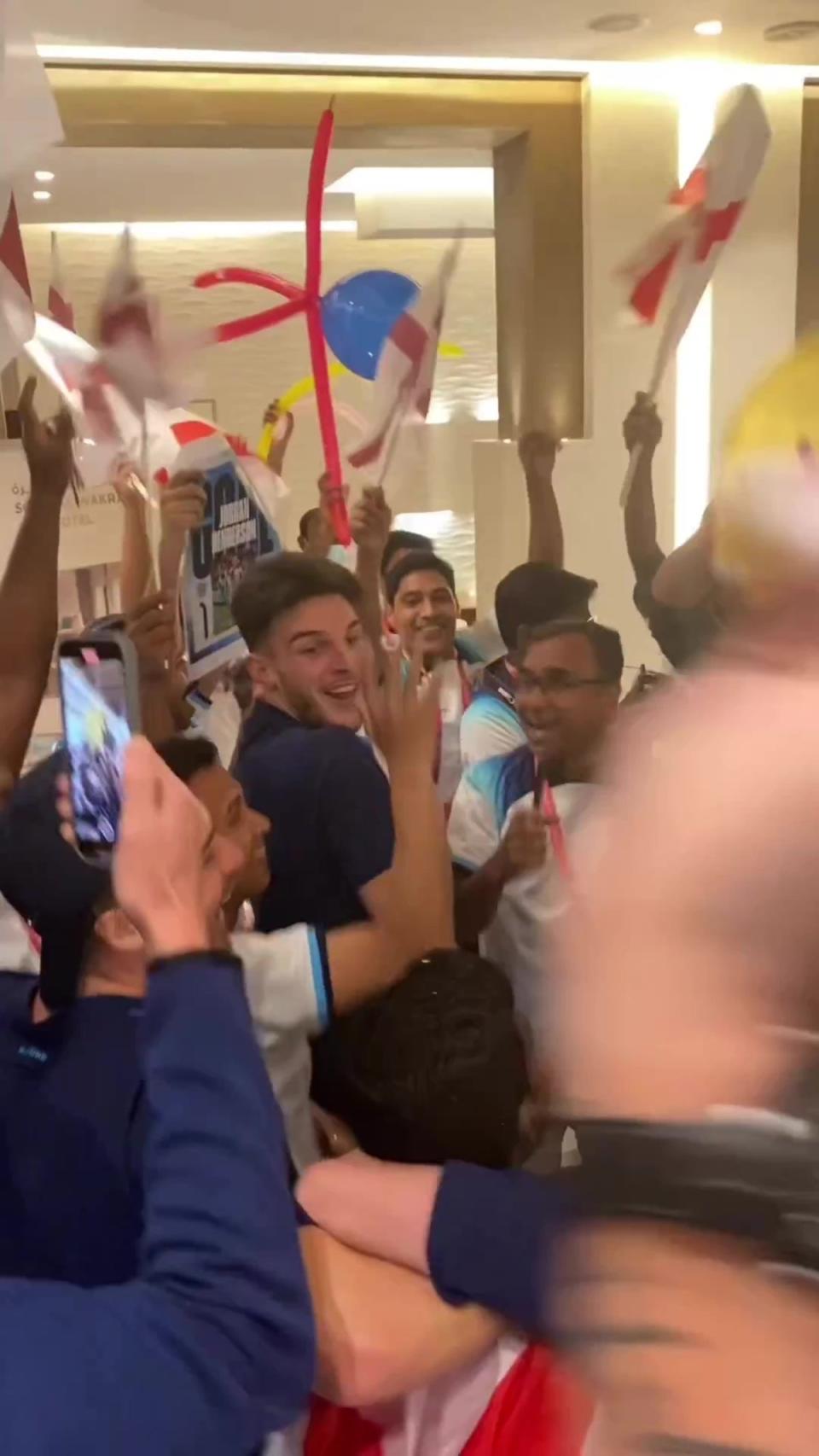 The England players are welcomed back to their hotel after beating Senegal (Instagram)