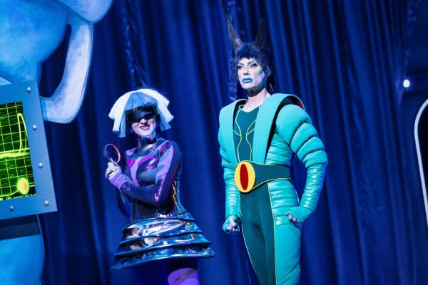 An image of Divina de Campo as Sheldon J. Plankton in The Spongebob Musical.