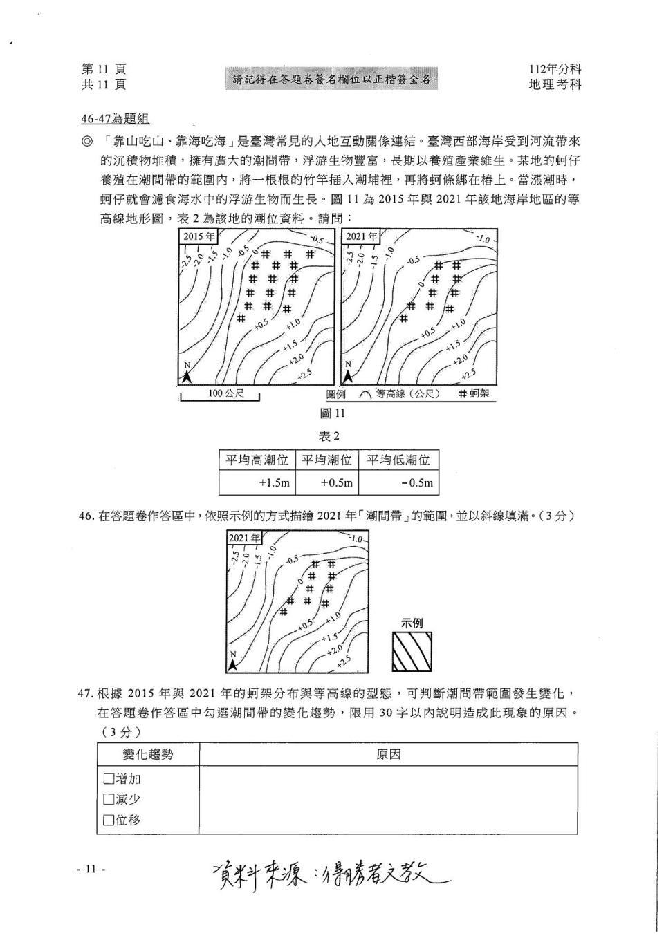 大學分科測驗地理科試題參考解答。（圖／得勝者文教提供）