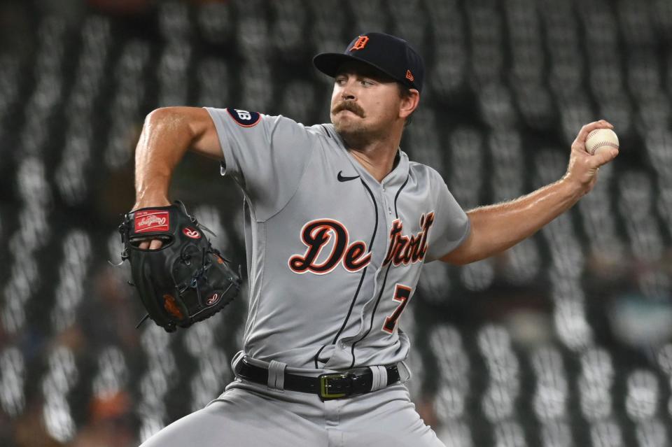 Detroit Tigers relief pitcher Tyler Alexander (70) delivers a third inning pitch against the Baltimore Orioles at Oriole Park at Camden Yards.