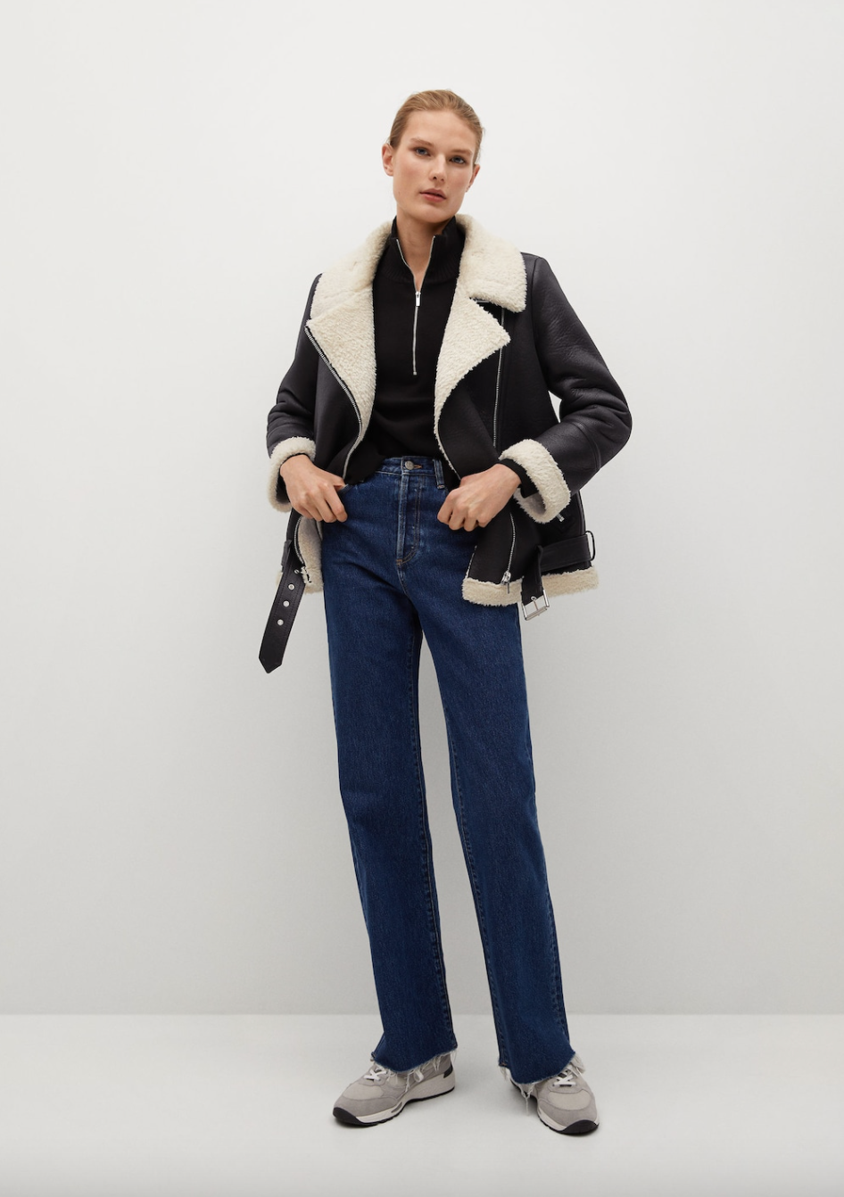 Mango Faux-Fur Lapels Biker Jacket (Photo via Mango)