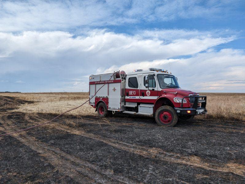 Aurora Fire Rescue said two farms and the homes there were saved from a large grass fire in Arapahoe County Sunday night. (Aurora Fire Rescue)