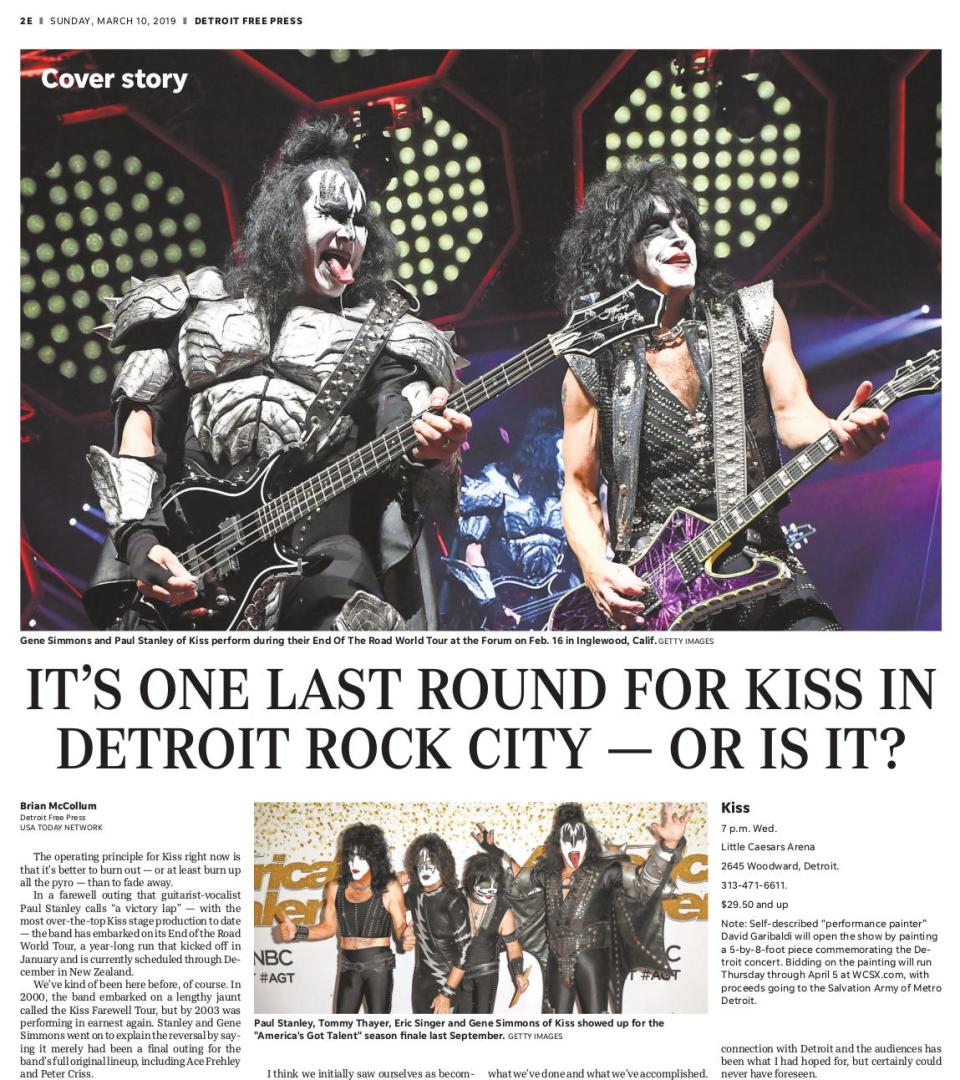 Kiss played Detroit's Little Caesars Arena on March 13, 2019, on the opening leg of the band's End of the Road World Tour.