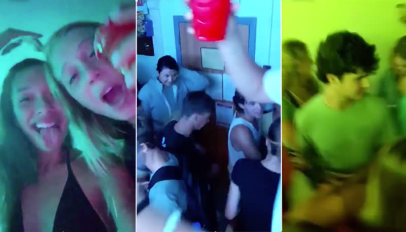 A video of the dorm party was caught on Snapchat before being posted online. Source: Reddit