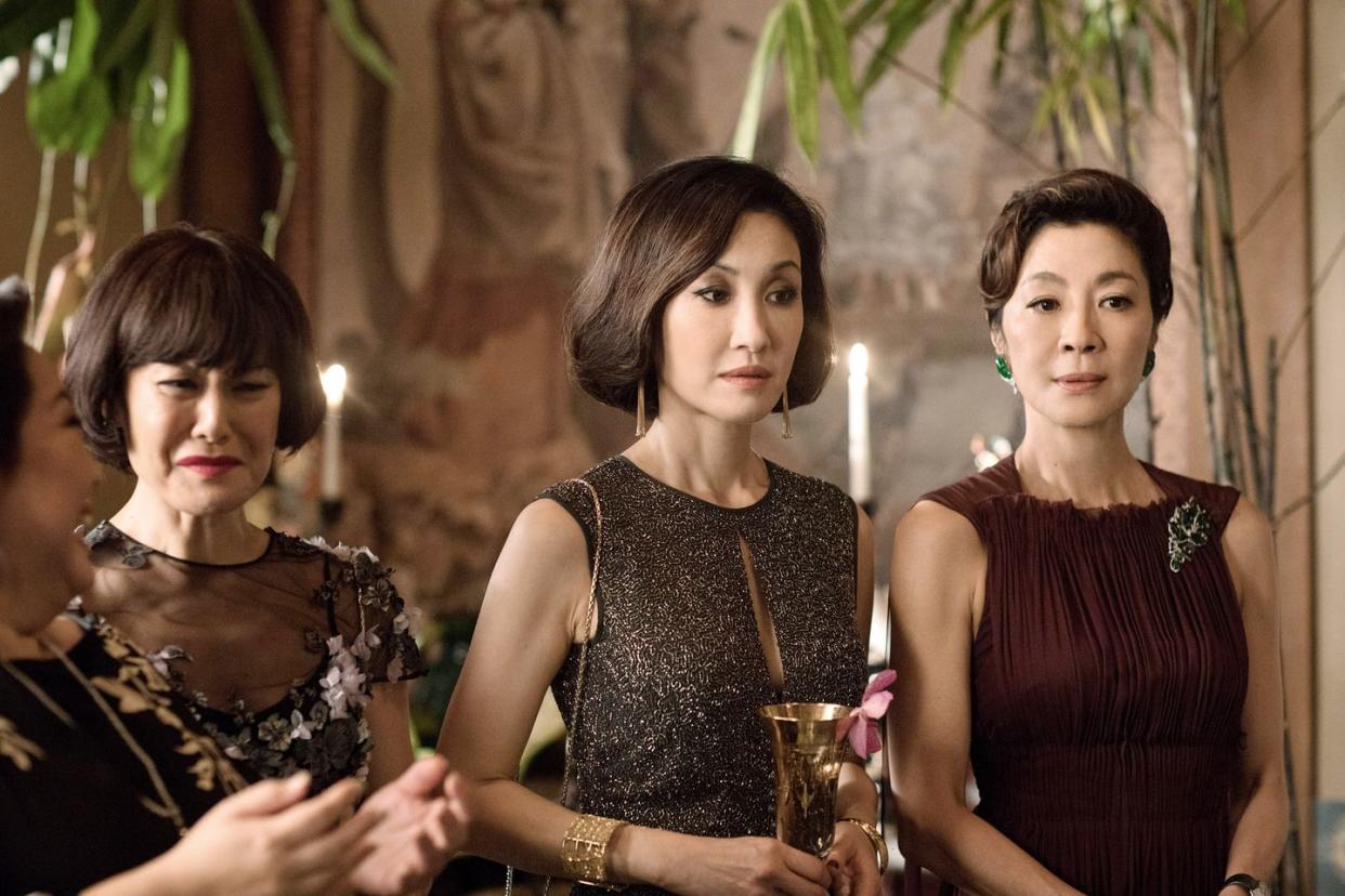 from left janice koh, amy cheng, michelle yeoh in crazy rich asians