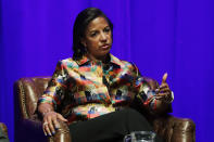 FILE - In this Feb. 19, 2020, file photo, former national security adviser Susan Rice takes part in a discussion on global leadership at Vanderbilt University in Nashville, Tenn. Democratic presidential nominee Joe Biden is in the final stages of selecting his running mate. Among the contenders is Susan Rice, who worked closely with Biden in the Obama administration and regularly briefed him on pressing foreign policy matters when she served as national security adviser. (AP Photo/Mark Humphrey, File)