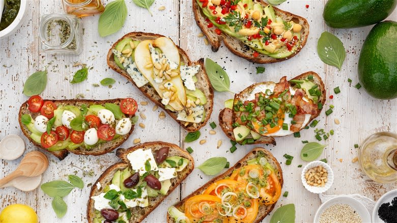 Assorted topped toasts