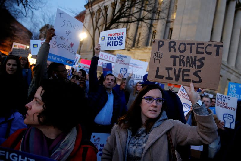 FILE PHOTO: Transgender activists and supporters protest near the White House in Washington