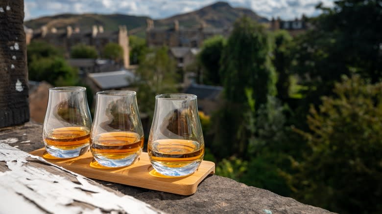 display of whiskey glasses