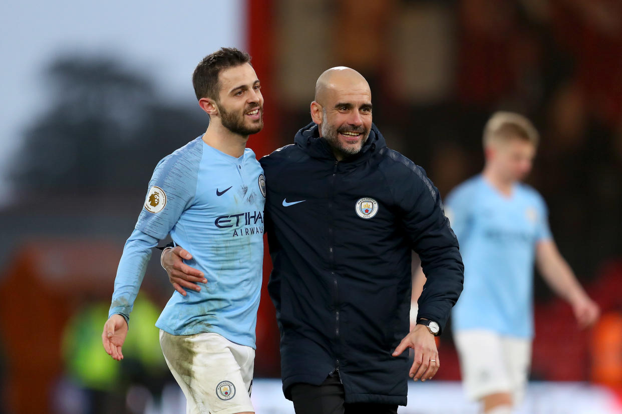 Pep Guardiola came to the defense of Bernardo Silva over allegations of racism. (Photo by Catherine Ivill/Getty Images)