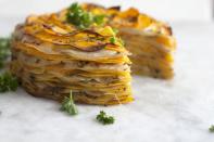 This March 31, 2014 photo shows roasted butternut and herb tart in Concord, N.H. (AP Photo/Matthew Mead)