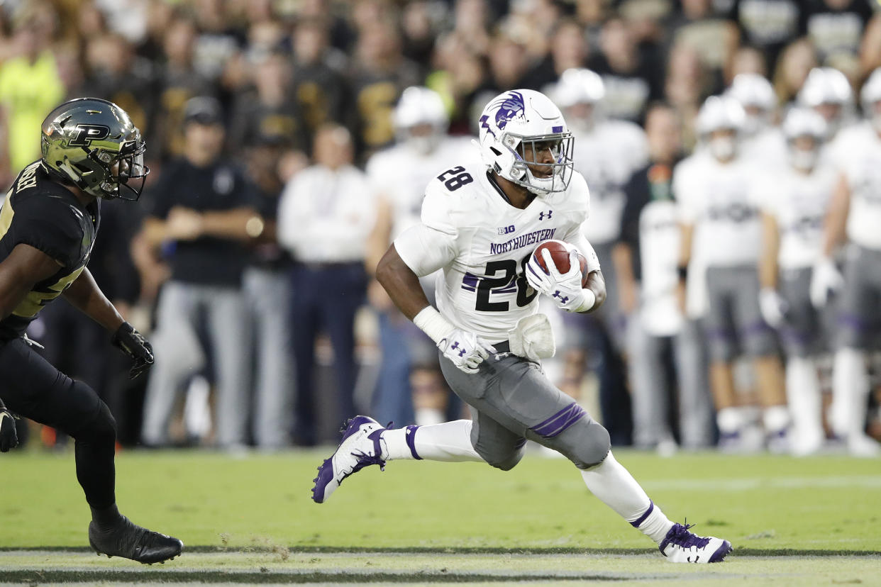 Northwestern running back Jeremy Larkin rushed for 143 yards in the win over Purdue. (Photo by Joe Robbins/Getty Images)