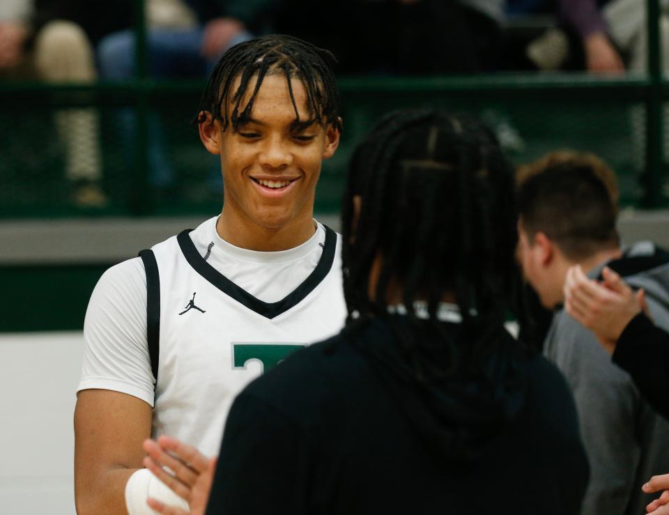 Trinity's Jayden Johnson is introduced against Lexington Catholic on Friday night in Louisville.  February 2, 2024