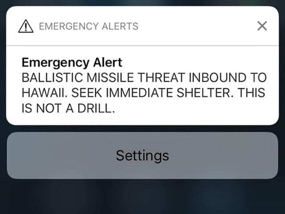 The alert sent to phones on January 13, 2018.