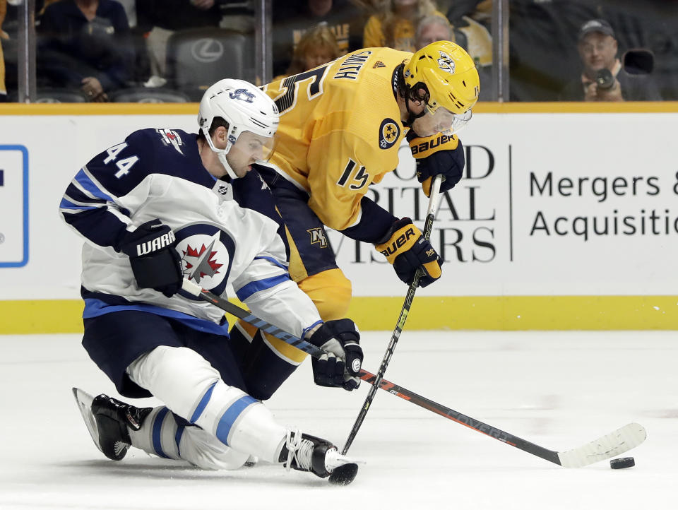 Josh Morrissey has made the most of his opportunities alongside Patrik Laine this season. (AP Photo/Mark Humphrey)