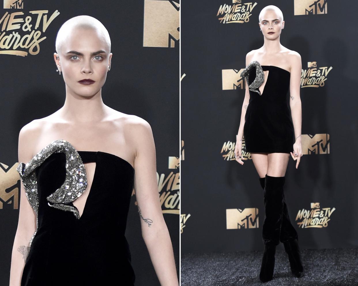 Cara Delevingne mit gebleichten Haaren auf dem roten Teppich der MTV Movie & TV Awards. (Bild: AP Photo)