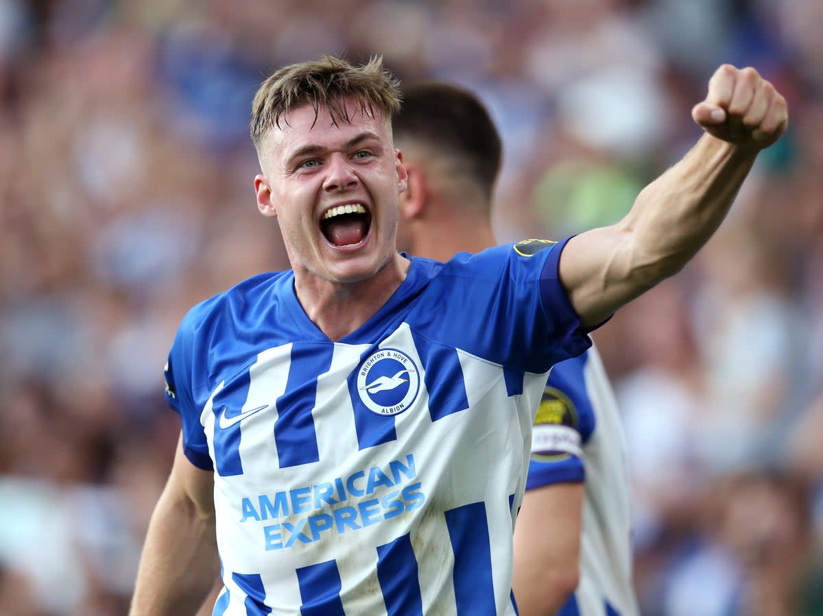 Evan Ferguson of Brighton & Hove Albion celebrates after scoring against Newcastle (Getty Images)