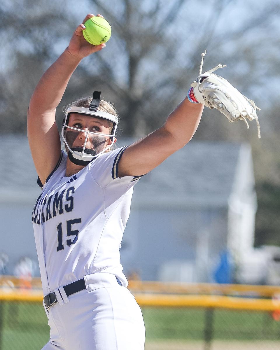 Archbishop Williams' Jill Ondrick during a game against Braintree at Flaherty Elementary School in Braintree on Friday, April 26, 2024.