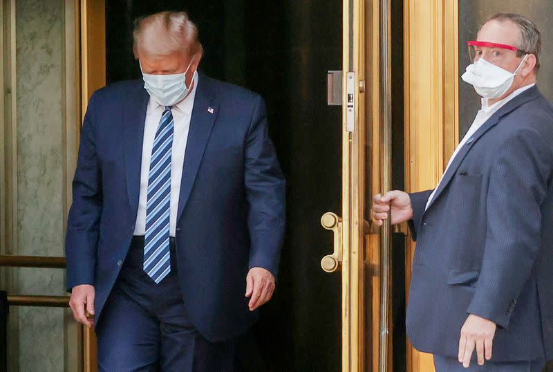 U.S. President Donald Trump departs Walter Reed National Military Medical Center in Bethesda, Maryland