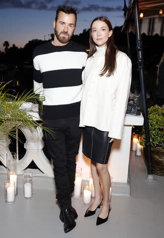 <p>Stefanie Keenan/Getty Images for FRAME</p> Justin Theroux and Nicole Brydon Bloom attend the FRAME & Amelia Gray dinner at the Chateau Marmont at Chateau Marmont on April 04, 2024 in Los Angeles, California.