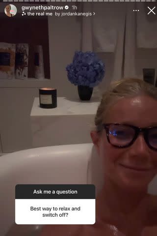 <p>Gwyneth Paltrow/Instagram</p> Paltrow also responded to a question in the bath