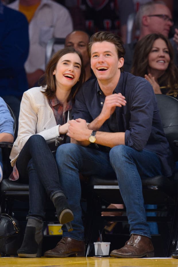 Lily Collins and Thomas Cocquerel in 2014<p>Noel Vasquez/GC Images</p>