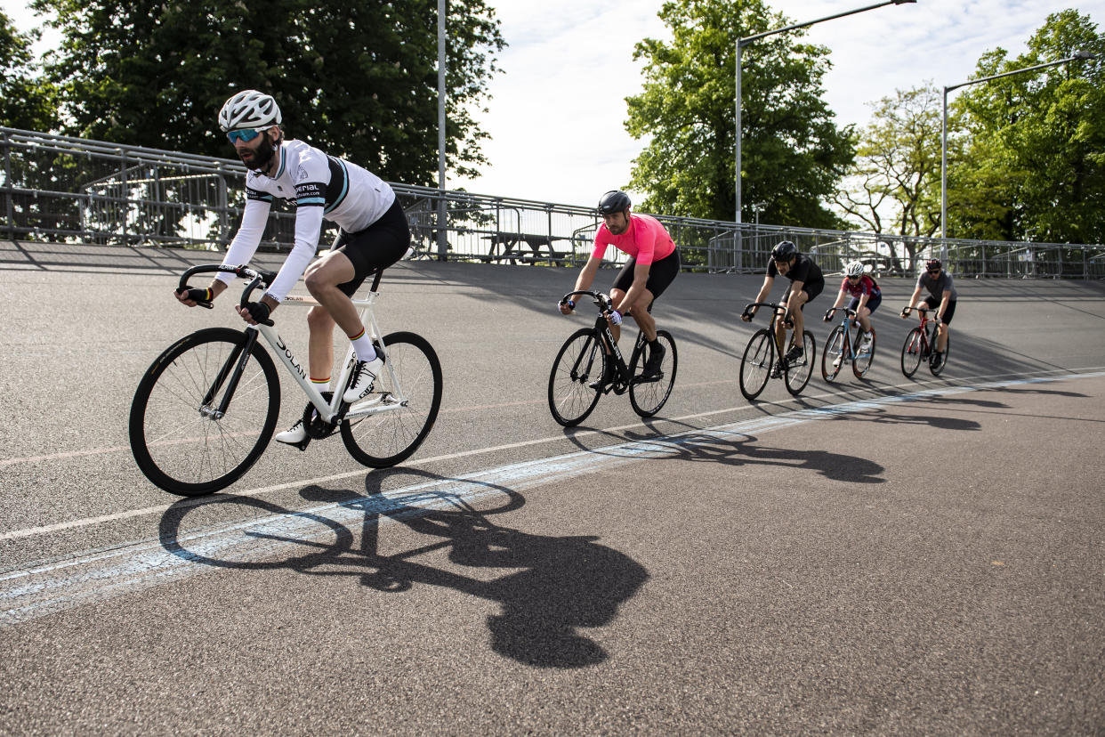  Five riders at herne hill velodrome 