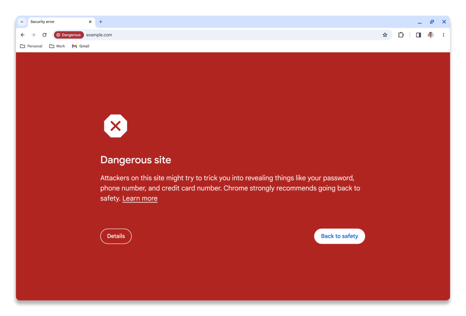 Google Chrome screenshot showing a bad app being flagged