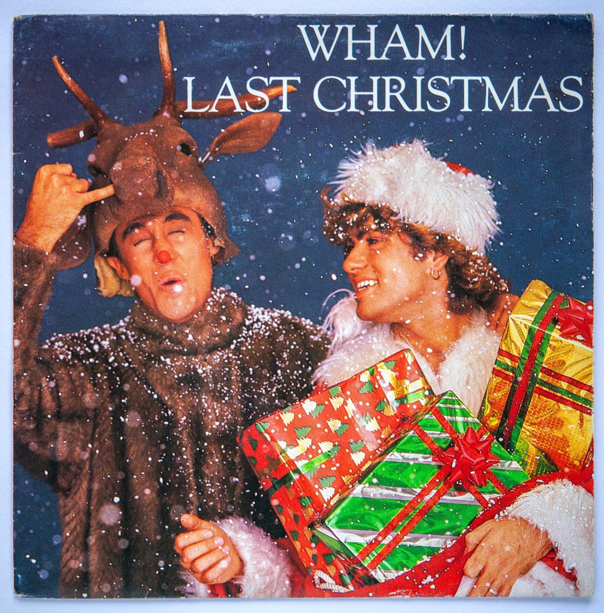 Picture cover of the seven inch vinyl version of Last Christmas by Wham!, which was originally released in 1984