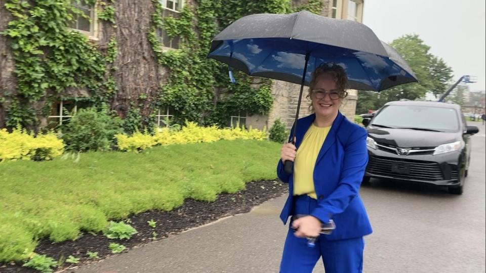 Arlene Dunn arrives at government house for a cabinet shuffle on Tuesday, June 27, 2023.