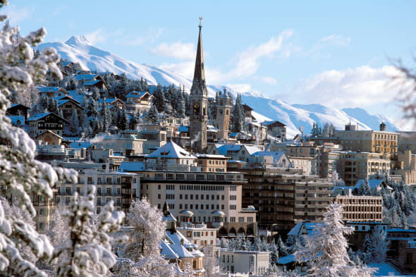 Panoramic winter view of the town of St. Moritz in Switzerland