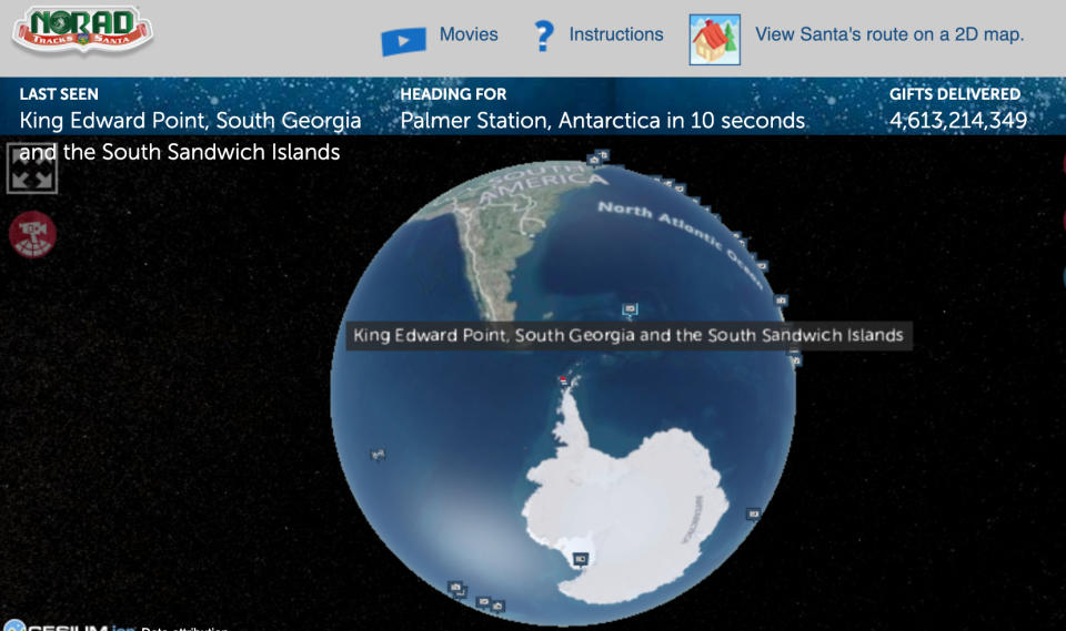 Norad Santa Tracker over Antarctica