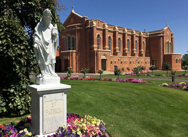 FILE PHOTO: Statue stands on the grounds of St Patrick's College, where Cardinal George Pell attended school, in Ballarat