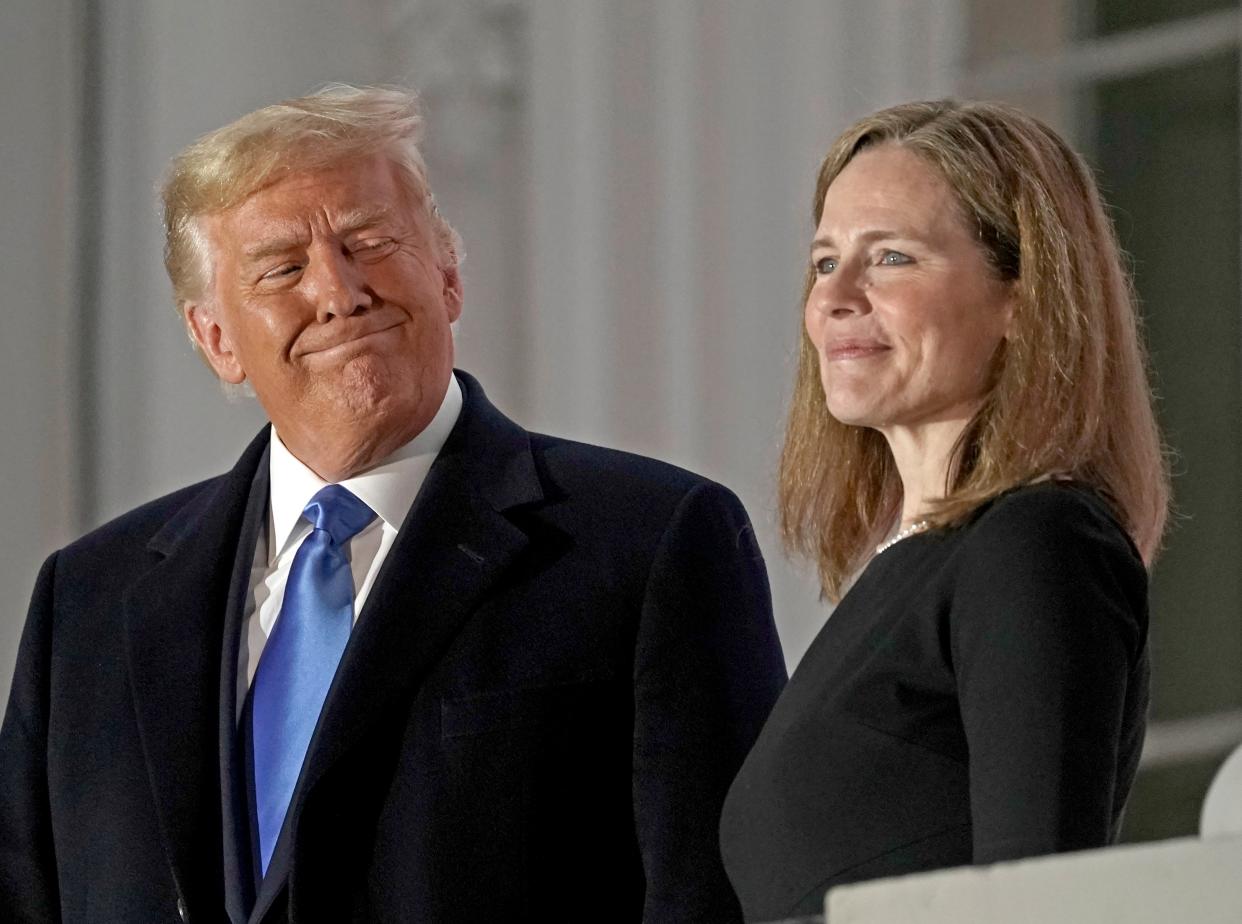 Donald Trump said on Monday he was ‘disappointed’ with the justices he elevated to the Supreme Court during his tenure, including Amy Coney Barrett. (EPA)