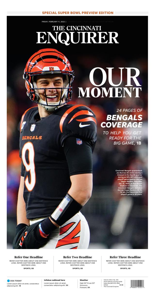 Bengals playoff game front pages in The Cincinnati Enquirer