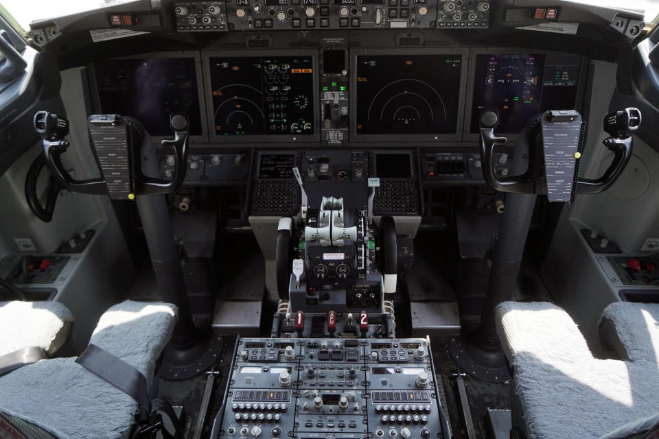 The cockpit of a grounded Lion Air Boeing Co. 737 Max 8 aircraft is seen at terminal 1 of Soekarno-Hatta International Airport in Cenkareng, Indonesia, on Tuesday, March 15, 2019. Sundays loss of an Ethiopian Airlines Boeing 737, in which 157 people died, bore similarities to the Oct. 29 crash of another Boeing 737 Max plane, operated by Indonesias Lion Air, stoking concern that a feature meant to make the upgraded Max safer than earlier planes has actually made it harder to fly. Photographer: Dimas Ardian/Bloomberg via Getty Images