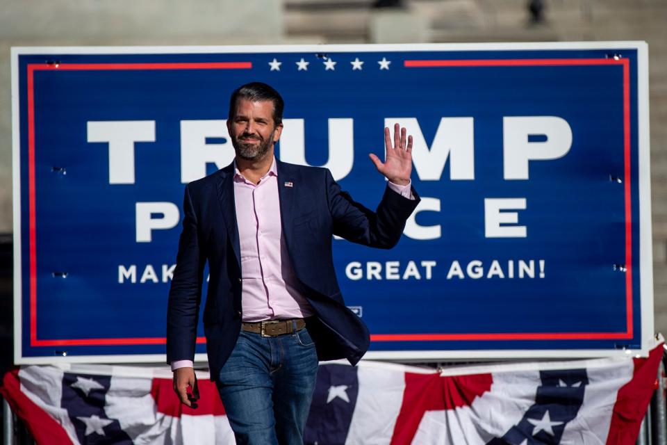 Donald Trump Jr. returns to Iowa to campaign for his father, former President Donald Trump.