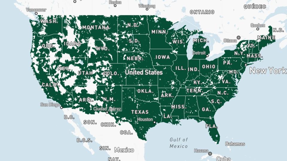 Mint Mobile network coverage in continental us as of July 2024